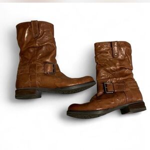 Josef Seibel Chestnut Leather Moto Boots